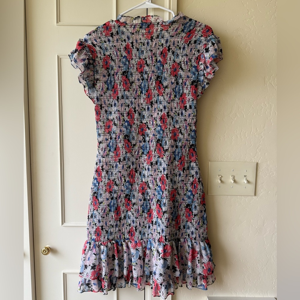 Veronica Beard Cici Floral Printed Smocked Ruffle Flutter Sleeve Mini Dress 6 - Picture 7 of 7